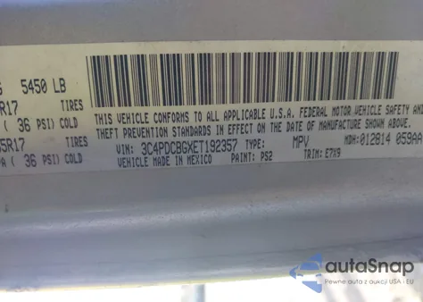 2014 Dodge Journey Sxt из США, поврежденный, VIN 3C4PDCBGXET192357